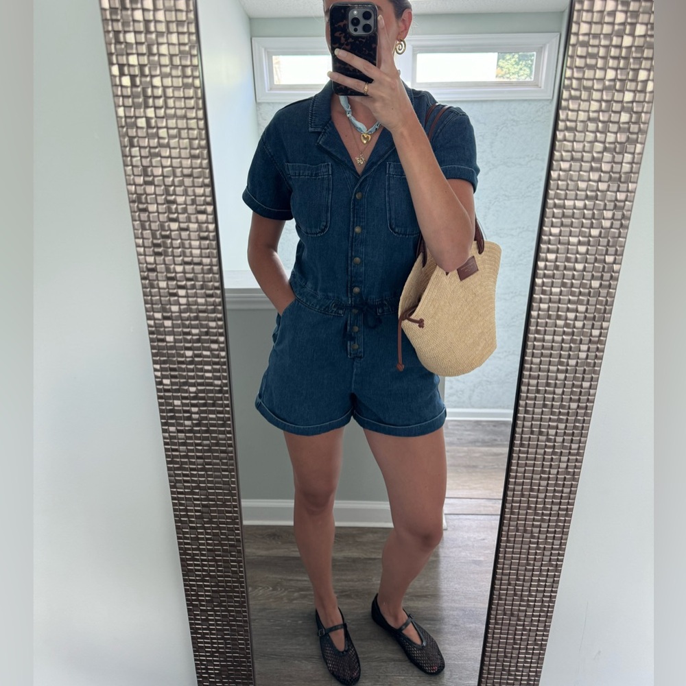 Sezane Indigo Denim Short Sleeve Romper - Picture 4 of 6